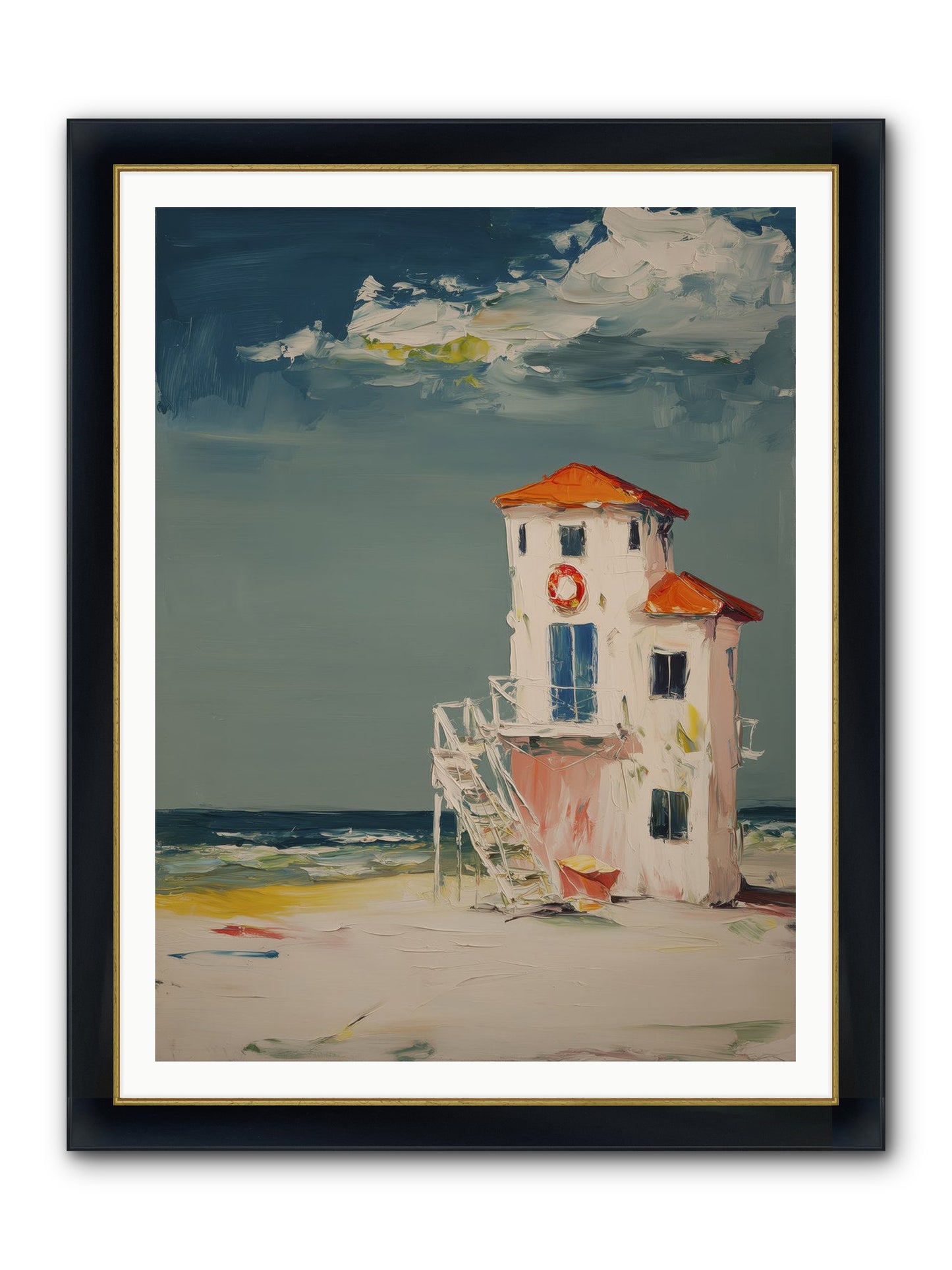 Shoreline Shelter Framed Print - Wide Black w/Gold 36x48