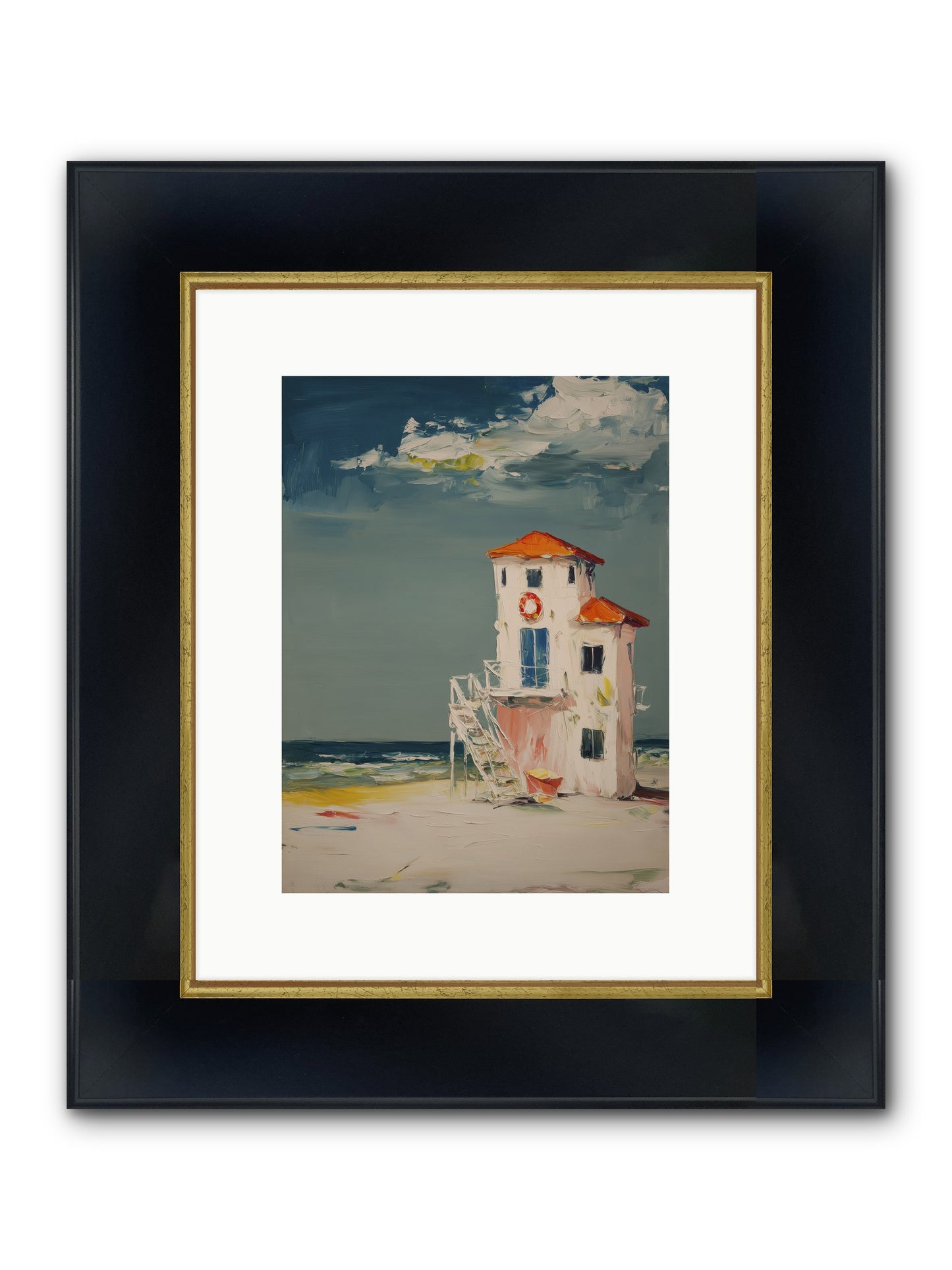 Shoreline Shelter Framed Print - Wide Black w/Gold 9x12