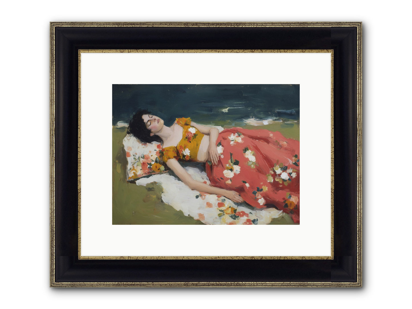 Shoreline Siesta Framed Print - Black & Gold 12x9