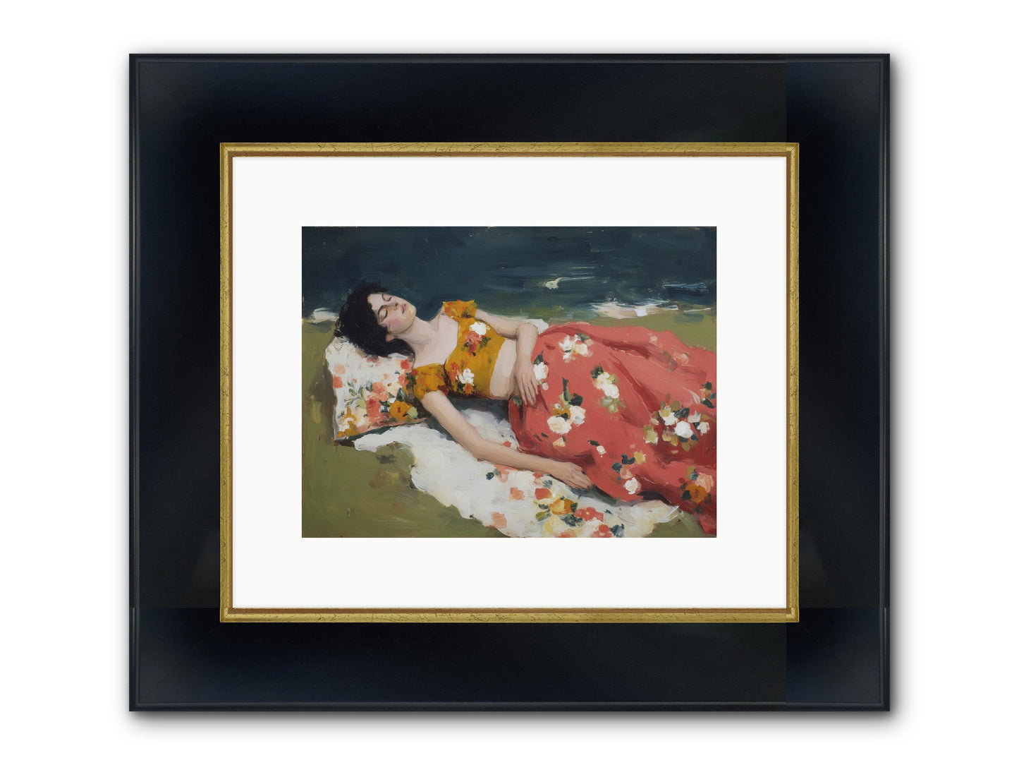 Shoreline Siesta Framed Print - Wide Black w/Gold 12x9