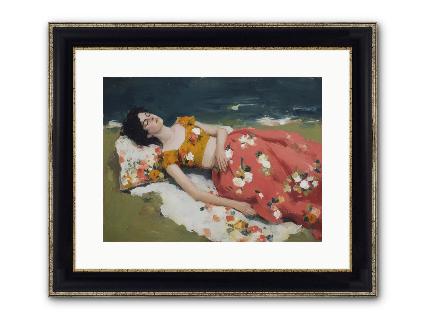 Shoreline Siesta Framed Print - Black & Gold 16x12