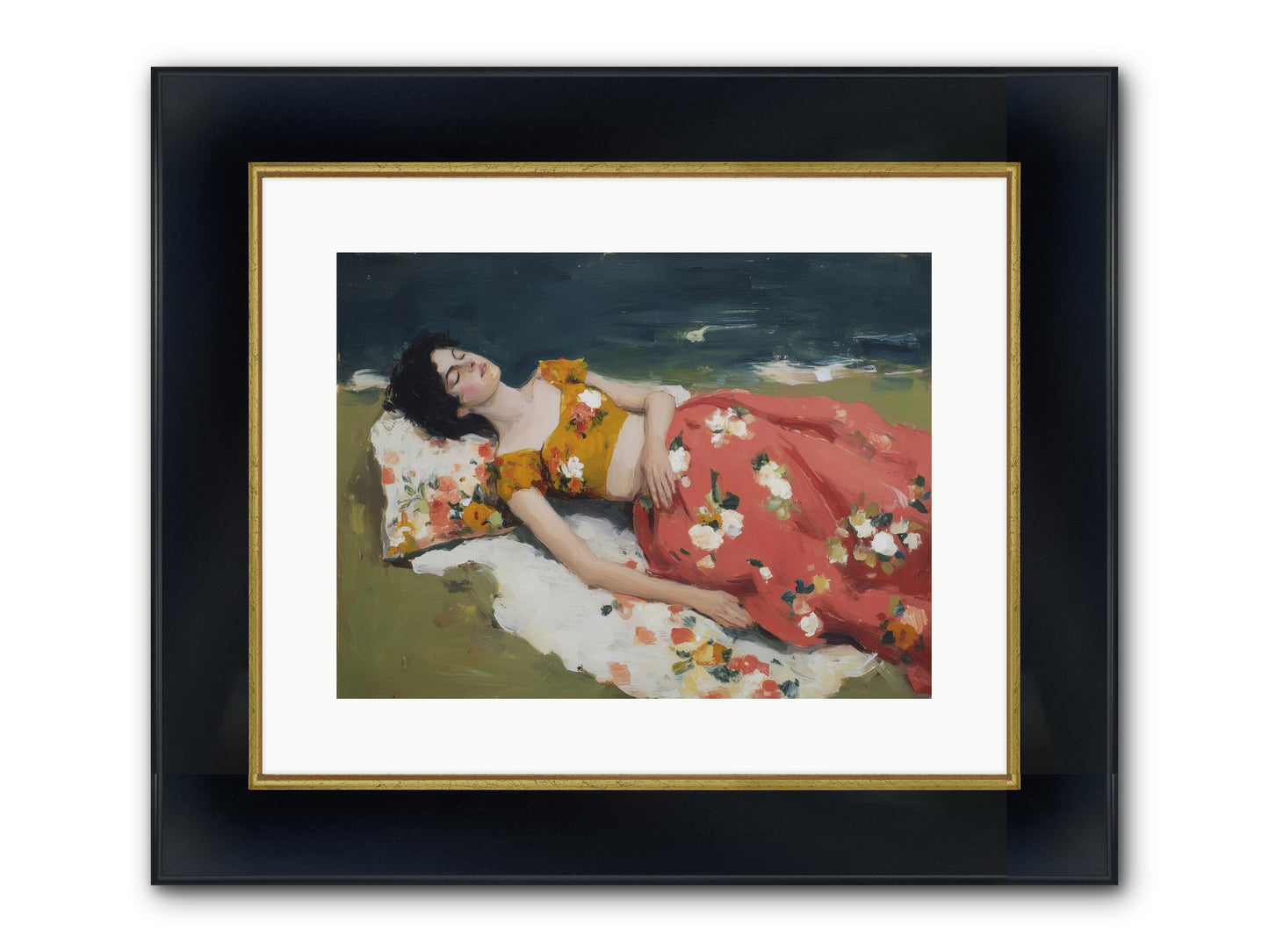 Shoreline Siesta Framed Print - Wide Black w/Gold 16x12