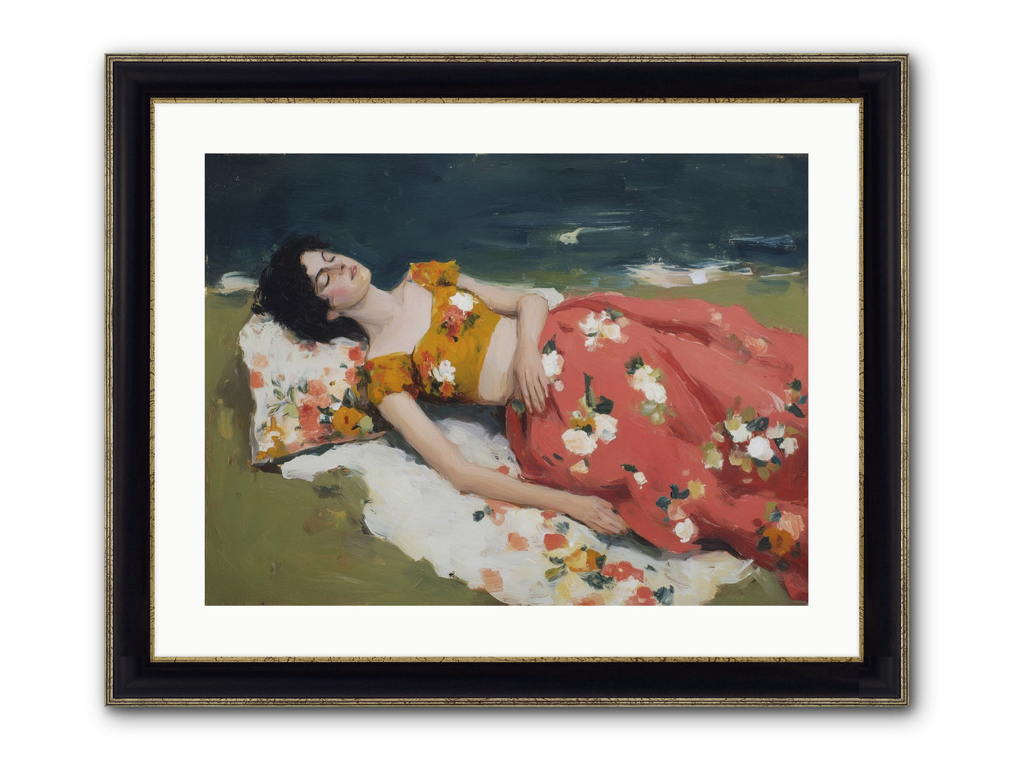 Shoreline Siesta Framed Print - Black & Gold 24x18