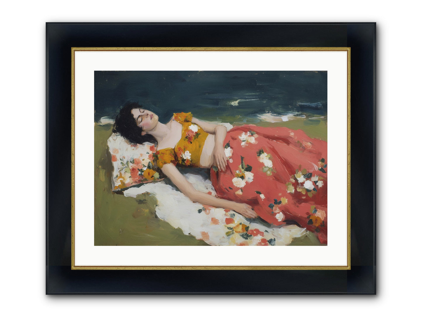 Shoreline Siesta Framed Print - Wide Black w/Gold 24x18