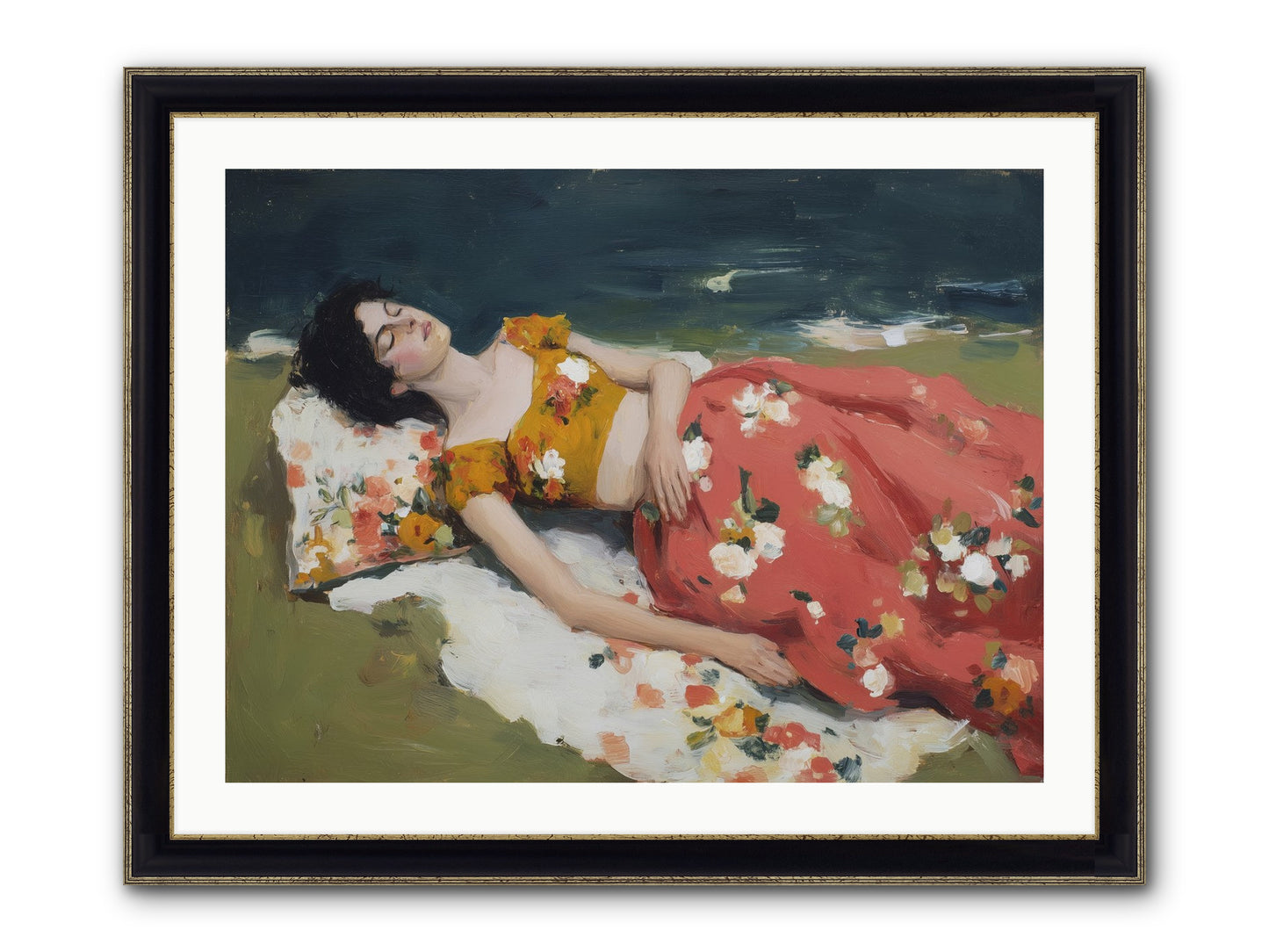 Shoreline Siesta Framed Print - Black & Gold 32x24