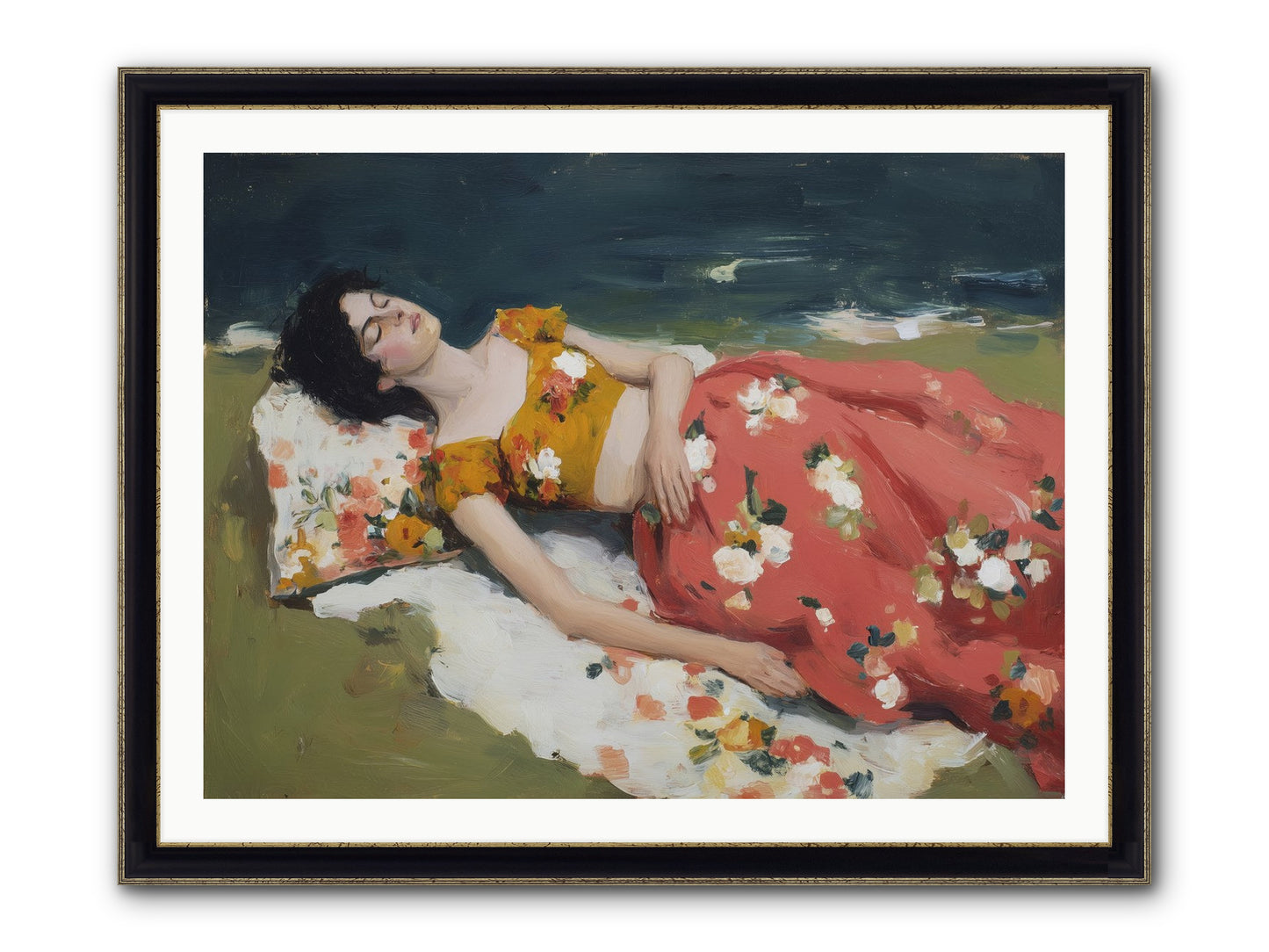 Shoreline Siesta Framed Print - Black & Gold 40x30
