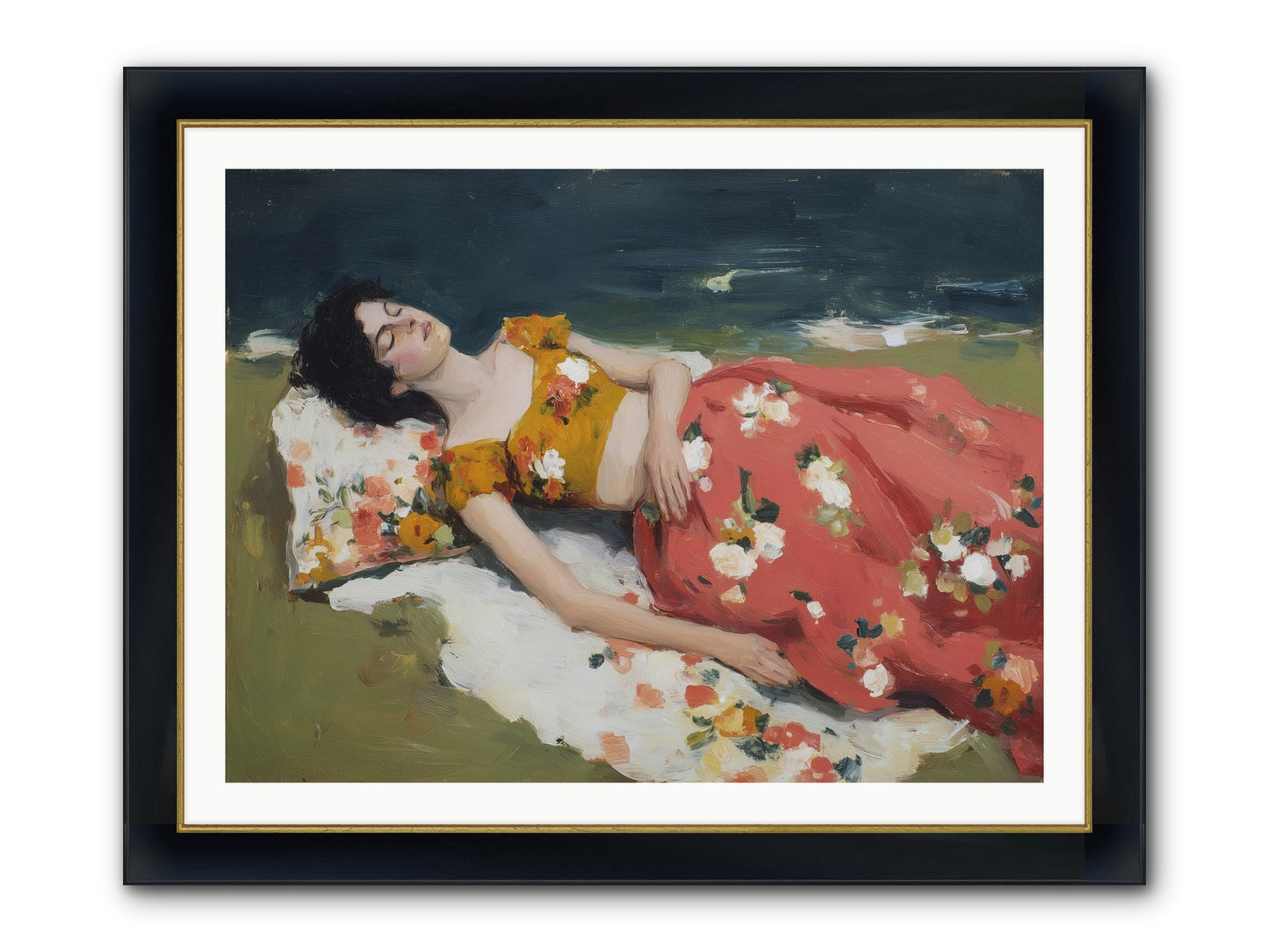 Shoreline Siesta Framed Print - Wide Black w/Gold 40x30