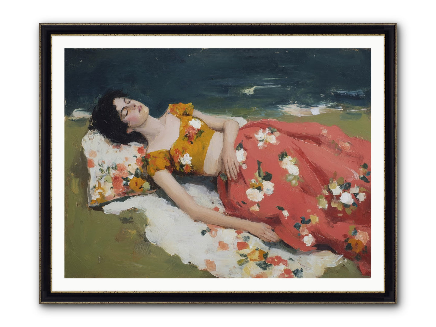 Shoreline Siesta Framed Print - Black & Gold 48x36