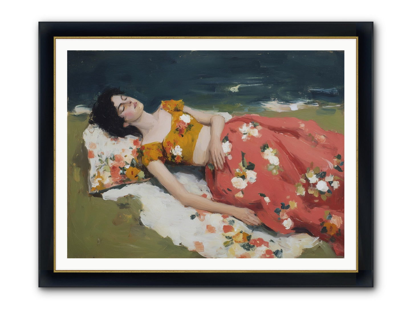 Shoreline Siesta Framed Print - Wide Black w/Gold 48x36