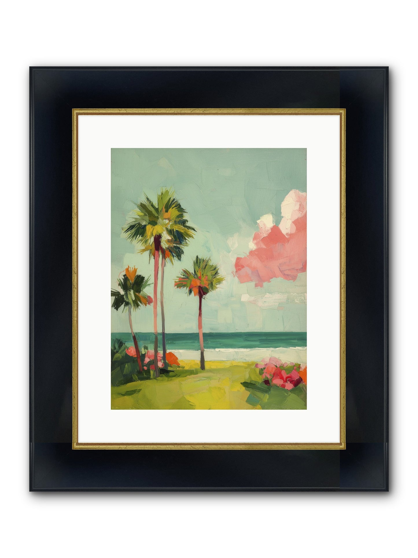 Shores Under Turquoise Framed Print - Wide Black w/Gold 12x16