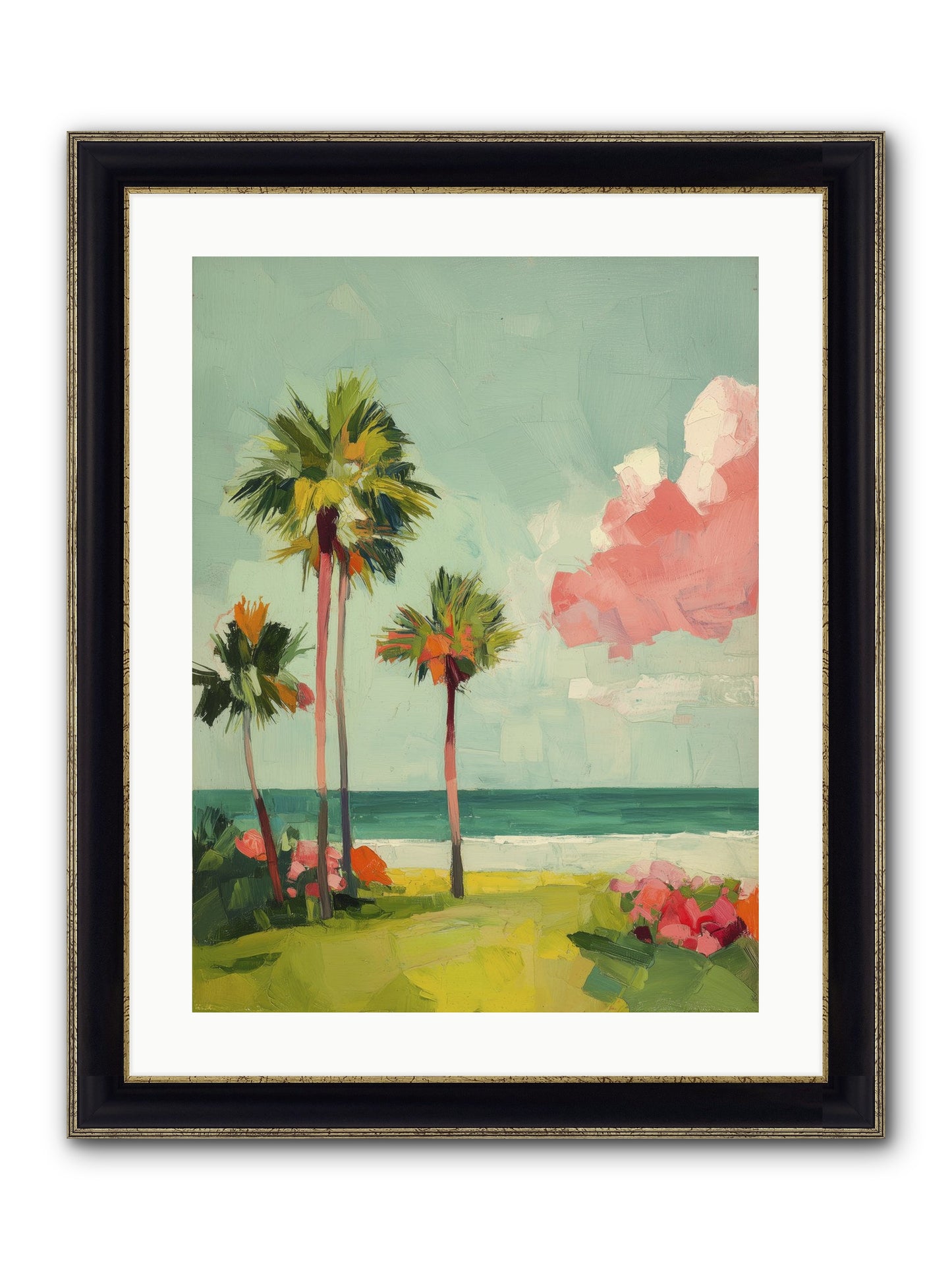 Shores Under Turquoise Framed Print - Black & Gold 18x24