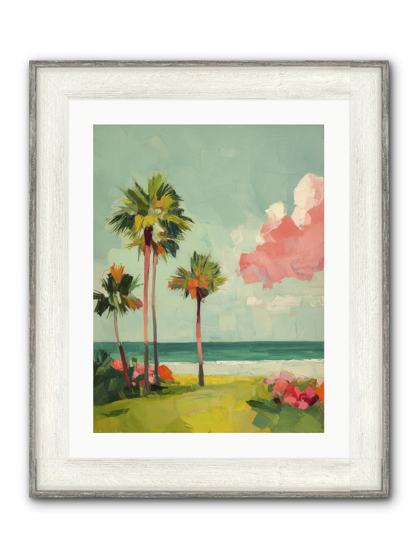 Shores Under Turquoise Framed Print - Driftwood White 18x24
