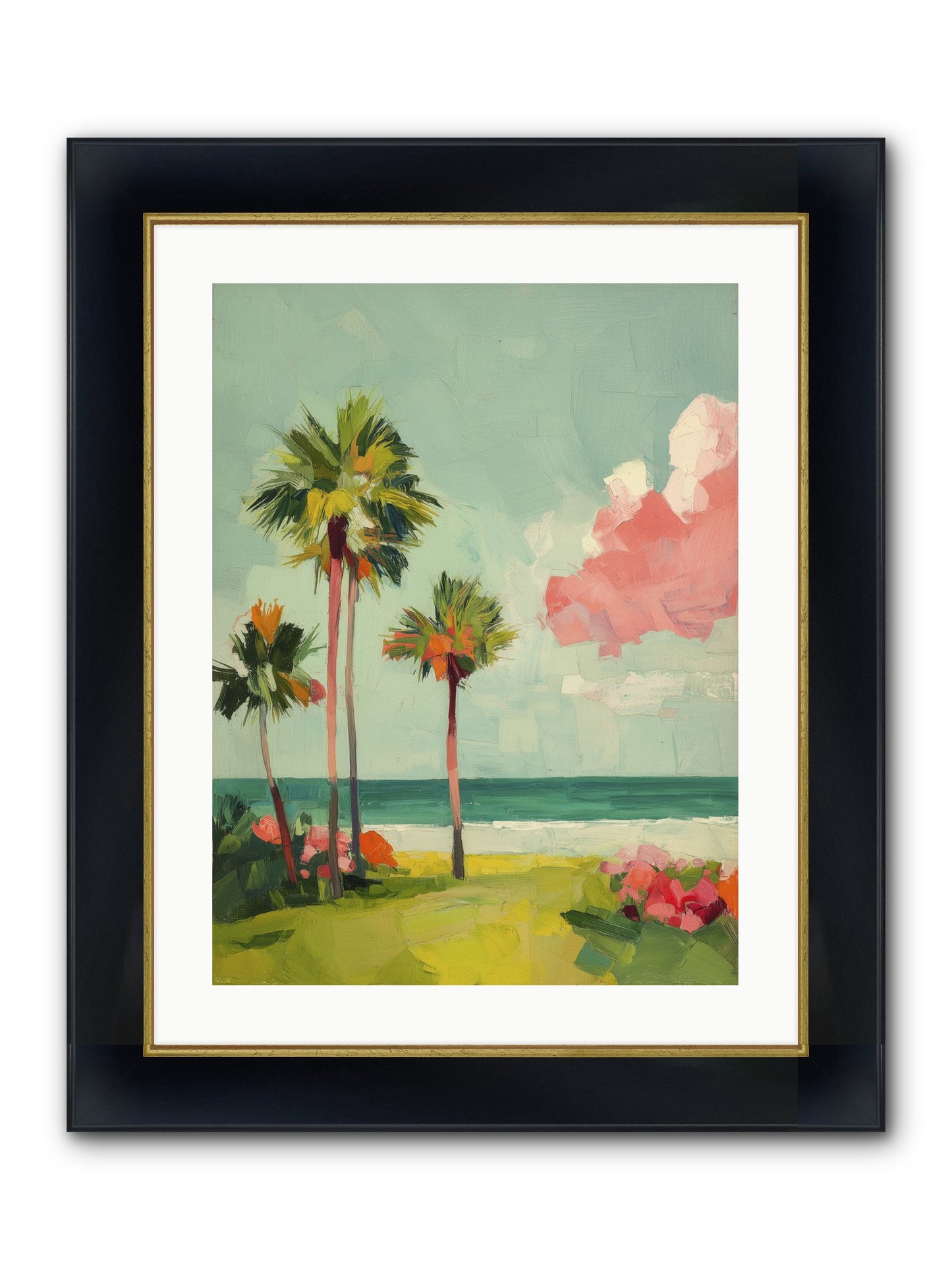 Shores Under Turquoise Framed Print - Wide Black w/Gold 18x24