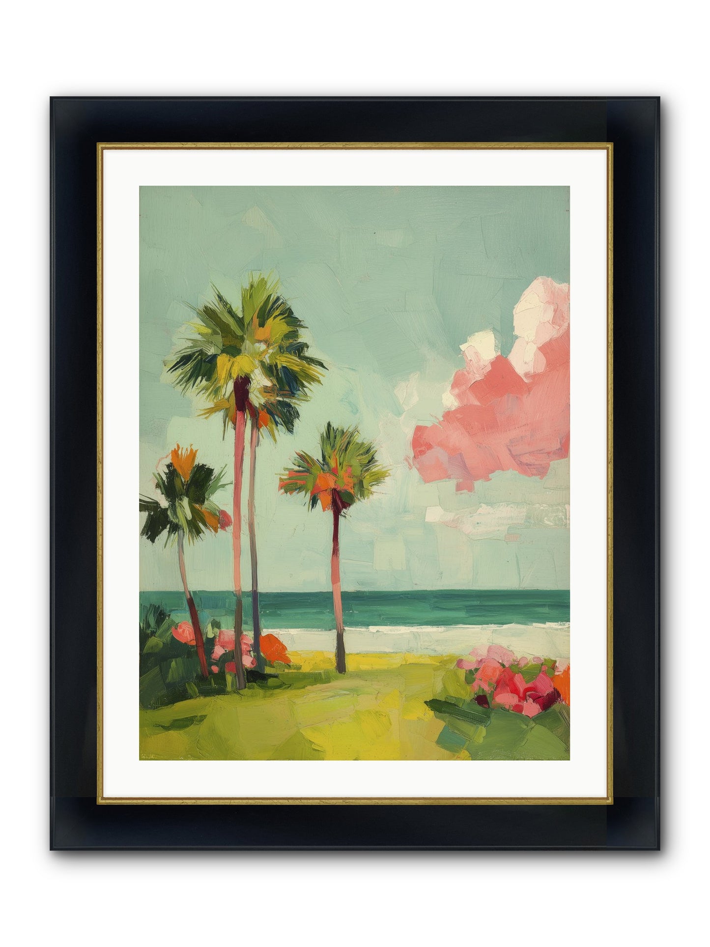 Shores Under Turquoise Framed Print - Wide Black w/Gold 24x32