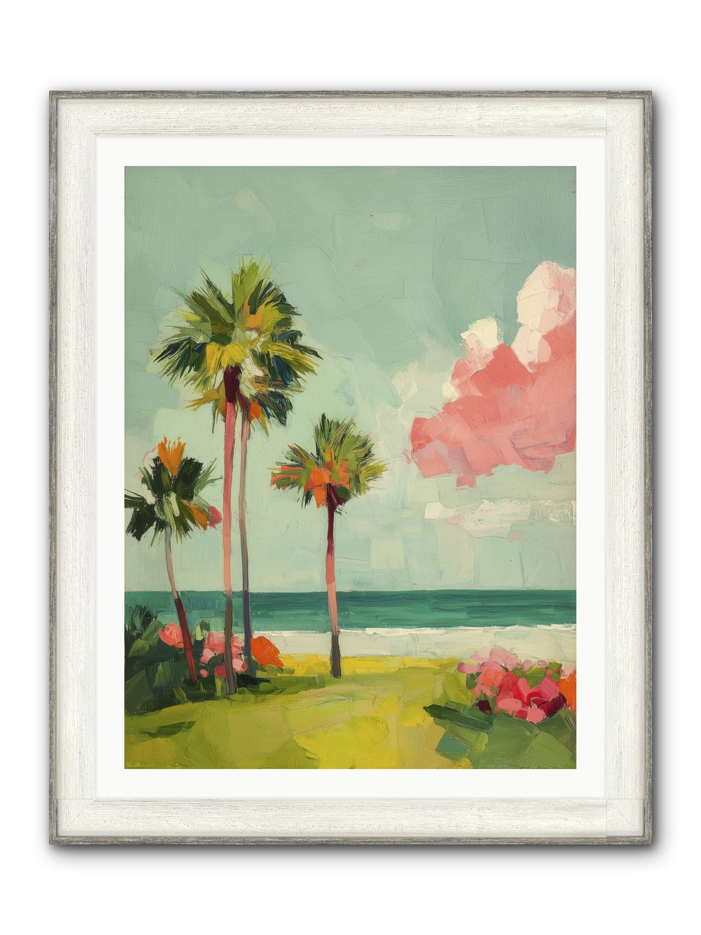 Shores Under Turquoise Framed Print - Driftwood White 30x40