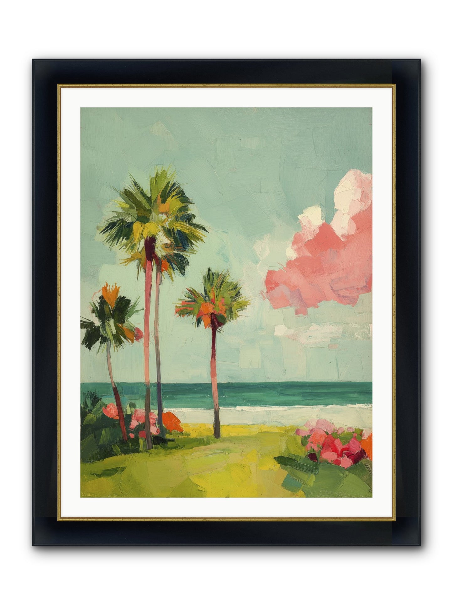 Shores Under Turquoise Framed Print - Wide Black w/Gold 30x40