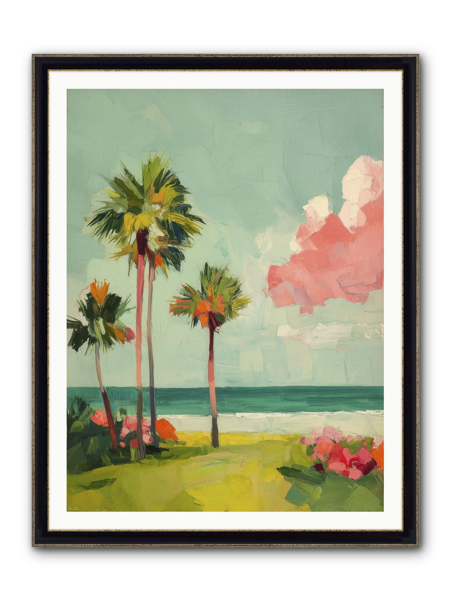 Shores Under Turquoise Framed Print - Black & Gold 36x48