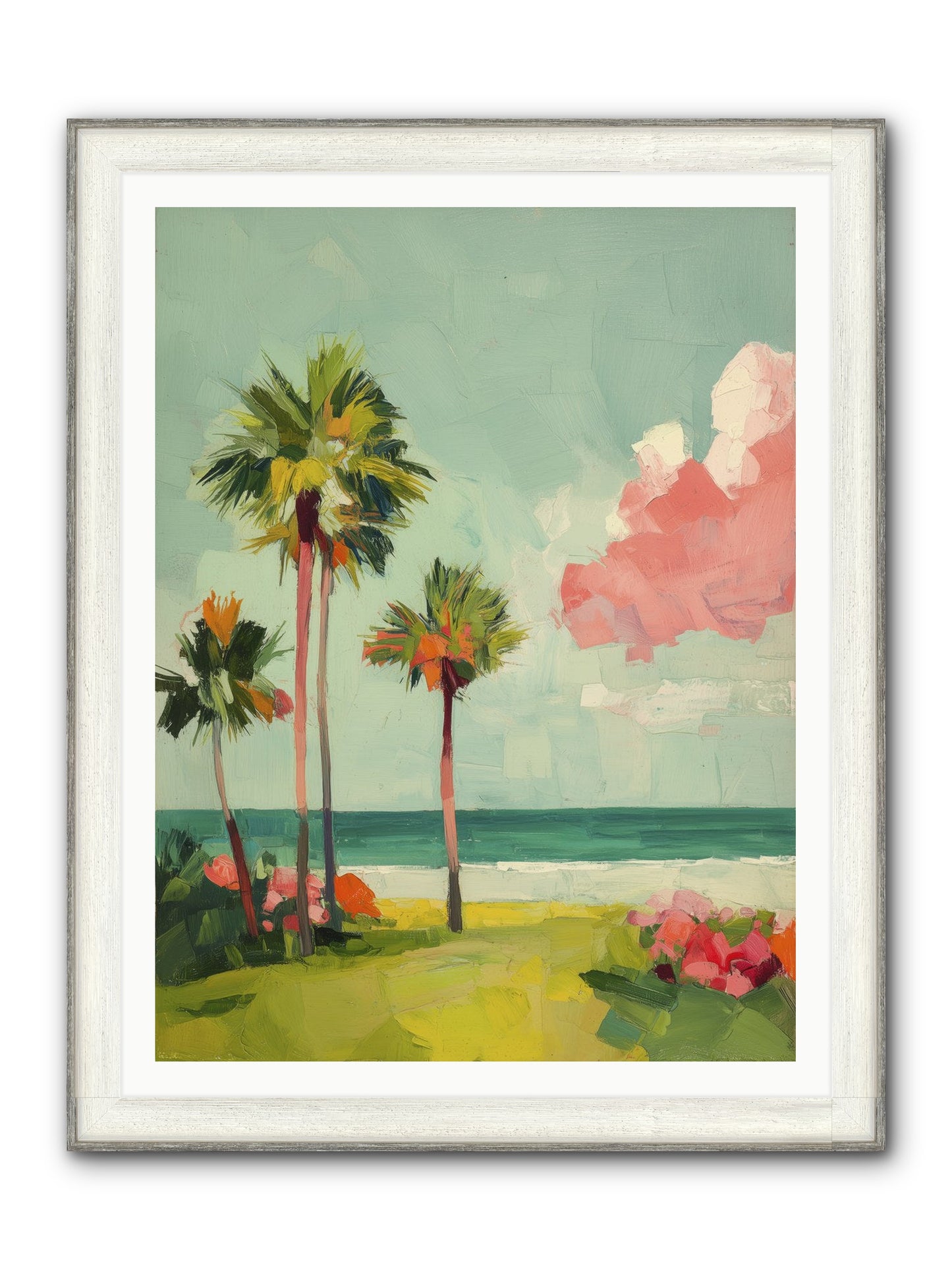 Shores Under Turquoise Framed Print - Driftwood White 36x48