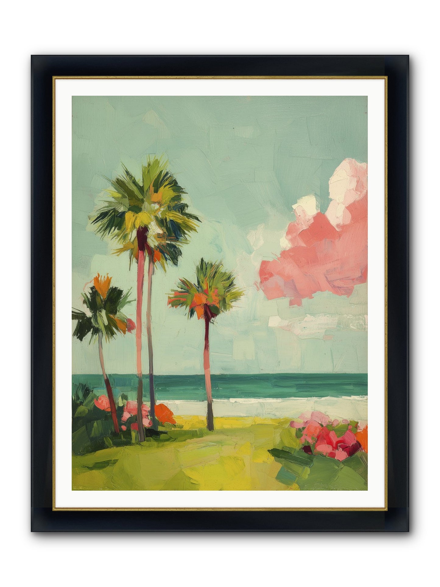 Shores Under Turquoise Framed Print - Wide Black w/Gold 36x48