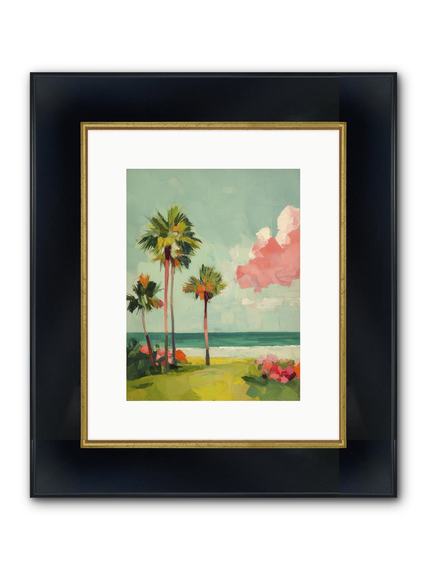 Shores Under Turquoise Framed Print - Wide Black w/Gold 9x12