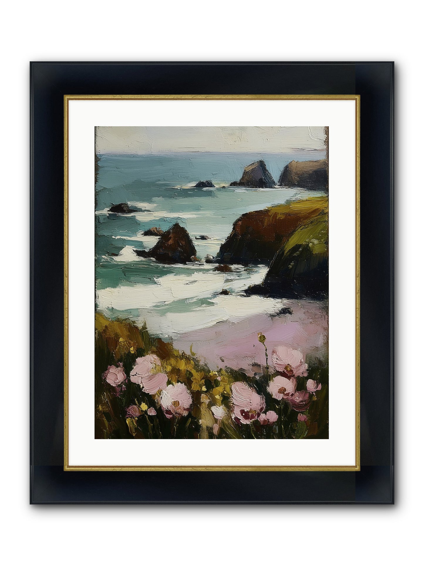 Silk-Spun Hours Framed Print - Wide Black w/Gold 18x24