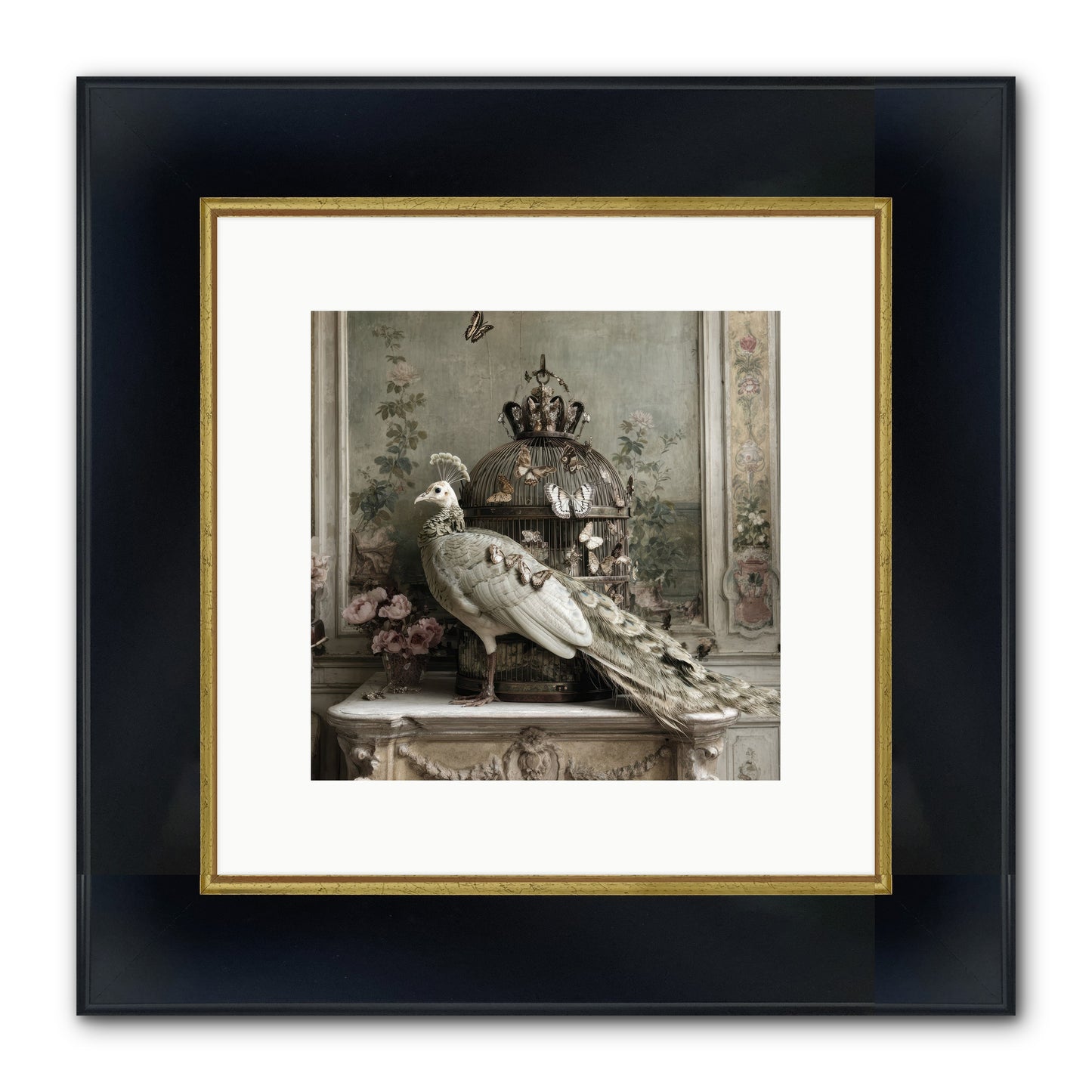 Silver Garden Framed Print - Wide Black w/Gold 10x10