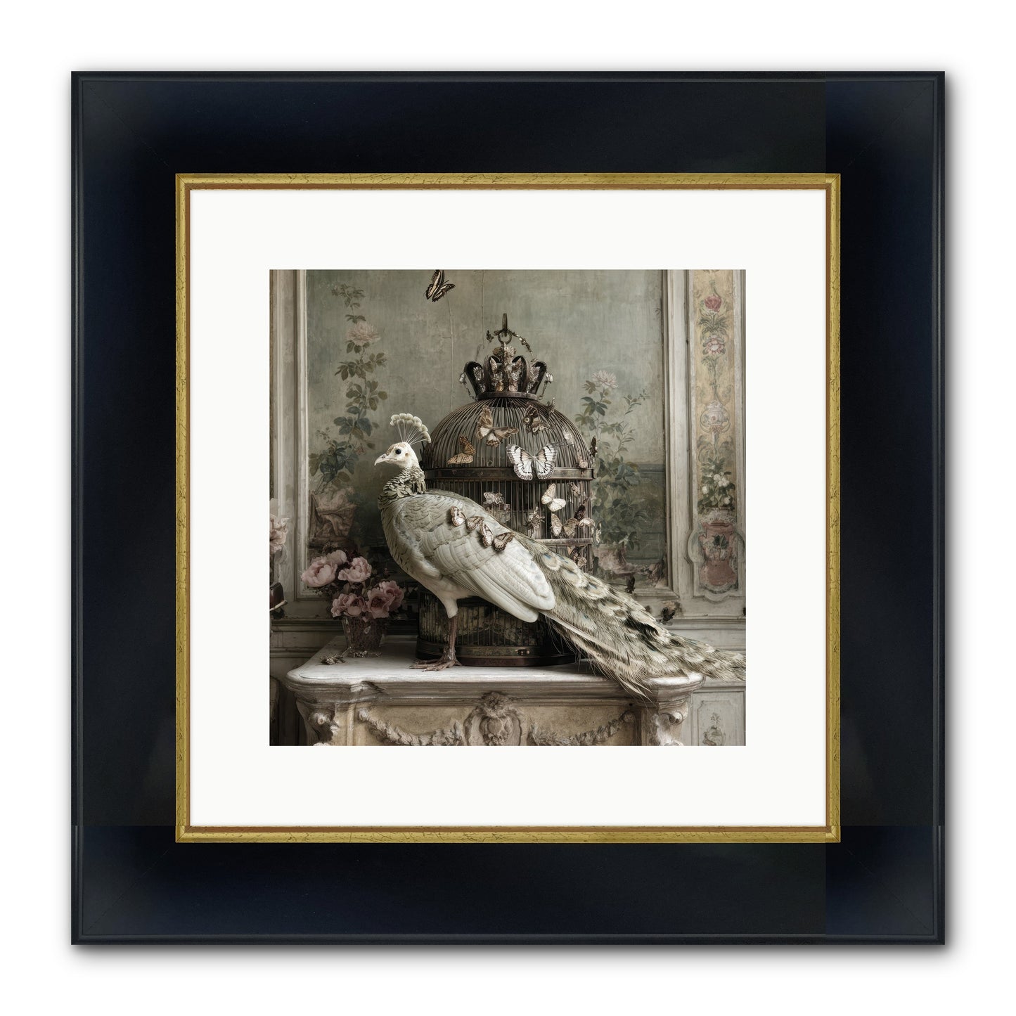 Silver Garden Framed Print - Wide Black w/Gold 12x12