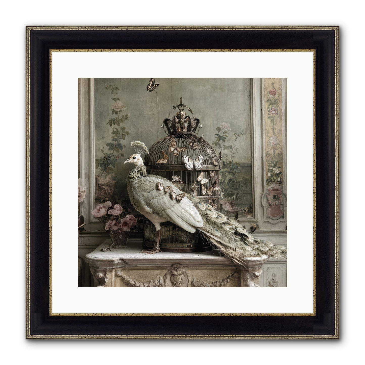 Silver Garden Framed Print - Black & Gold 16x16