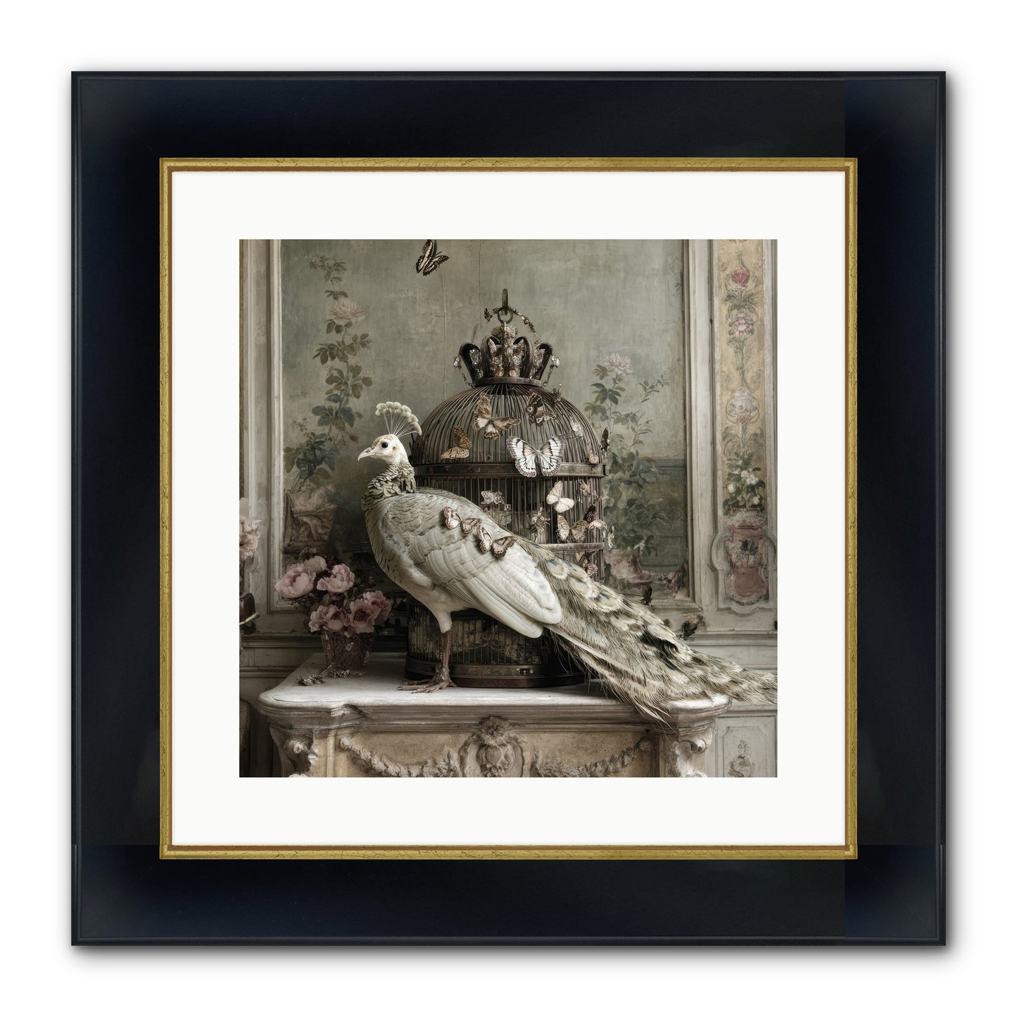 Silver Garden Framed Print - Wide Black w/Gold 16x16
