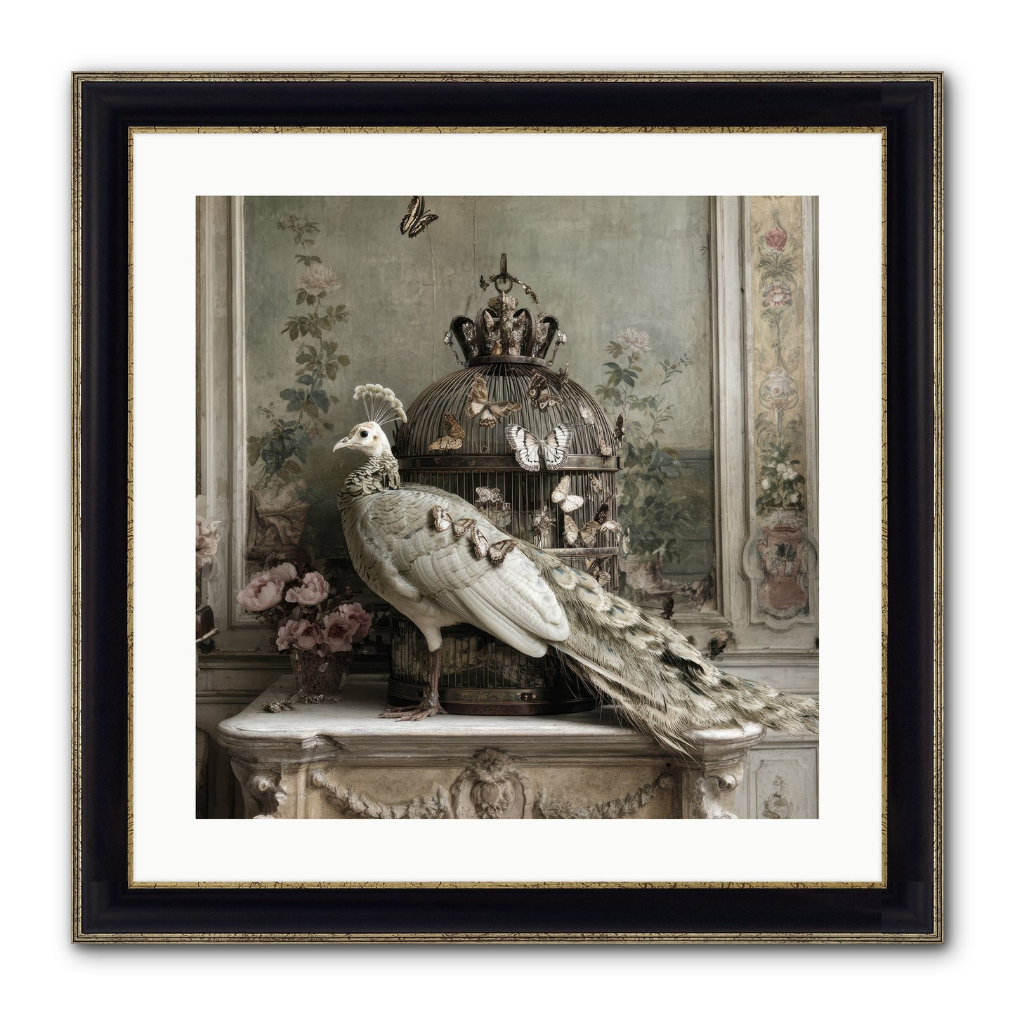 Silver Garden Framed Print - Black & Gold 20x20
