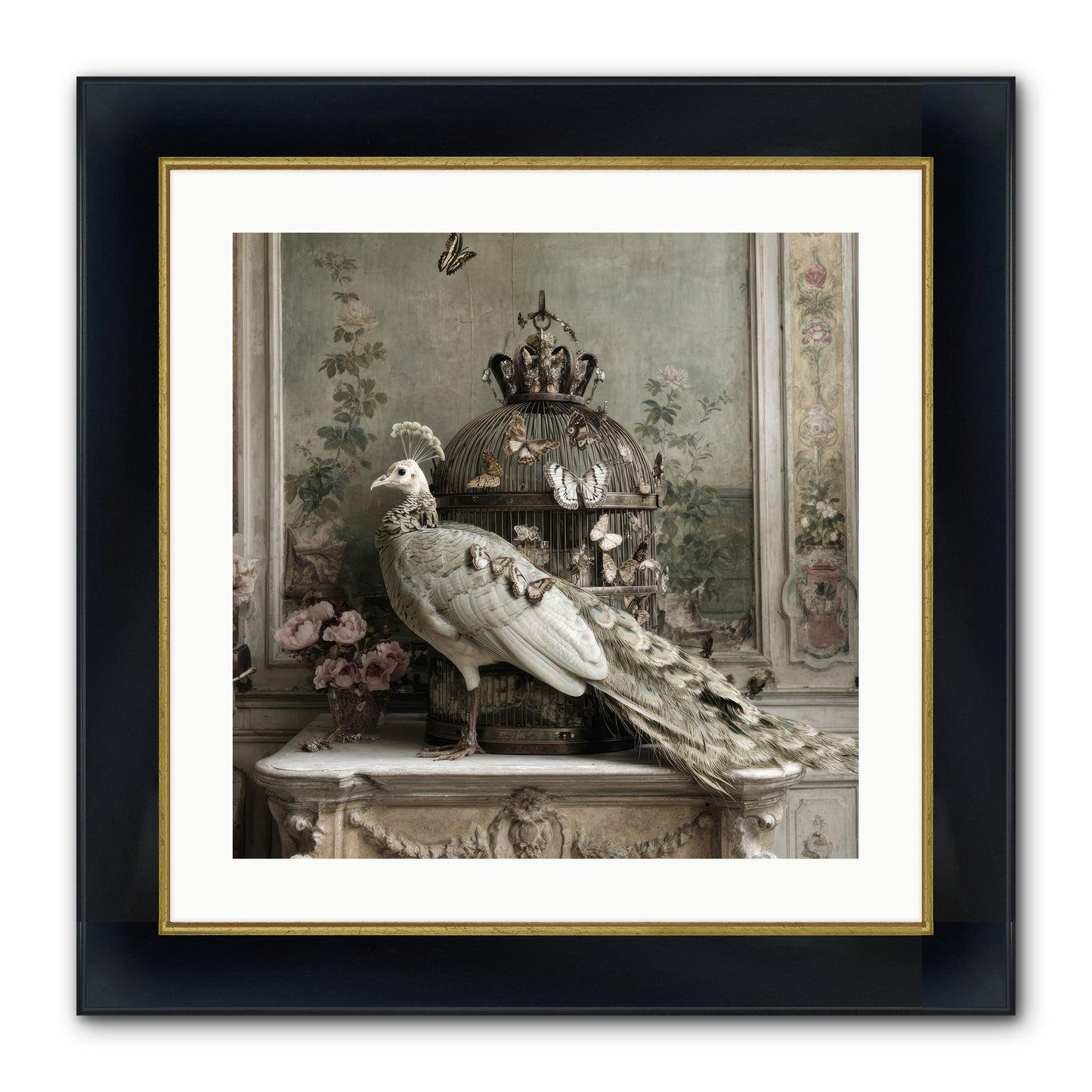 Silver Garden Framed Print - Wide Black w/Gold 20x20