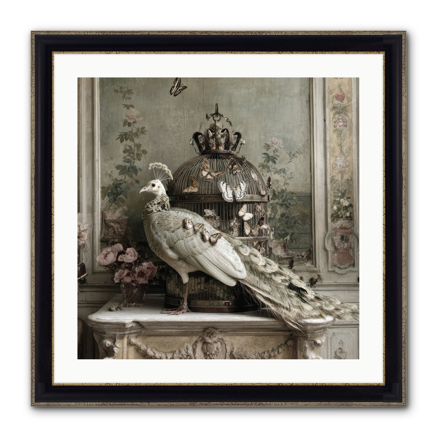 Silver Garden Framed Print - Black & Gold 24x24
