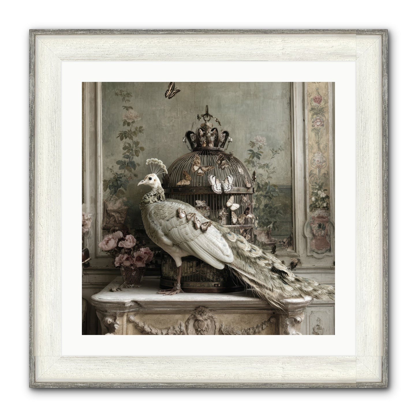 Silver Garden Framed Print - Driftwood White 24x24