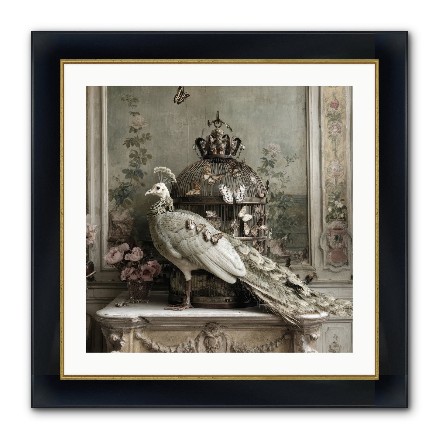 Silver Garden Framed Print - Wide Black w/Gold 24x24