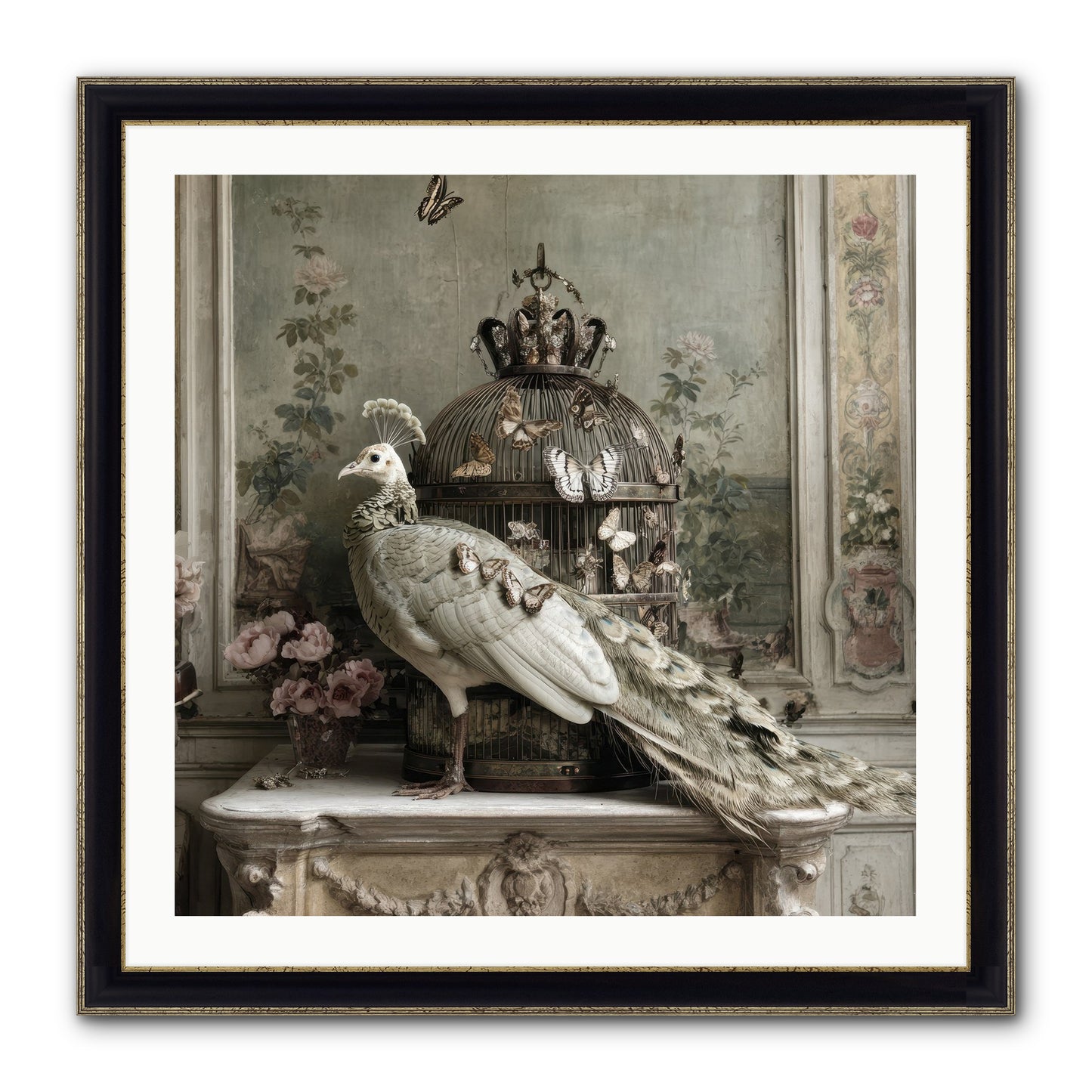 Silver Garden Framed Print - Black & Gold 30x30