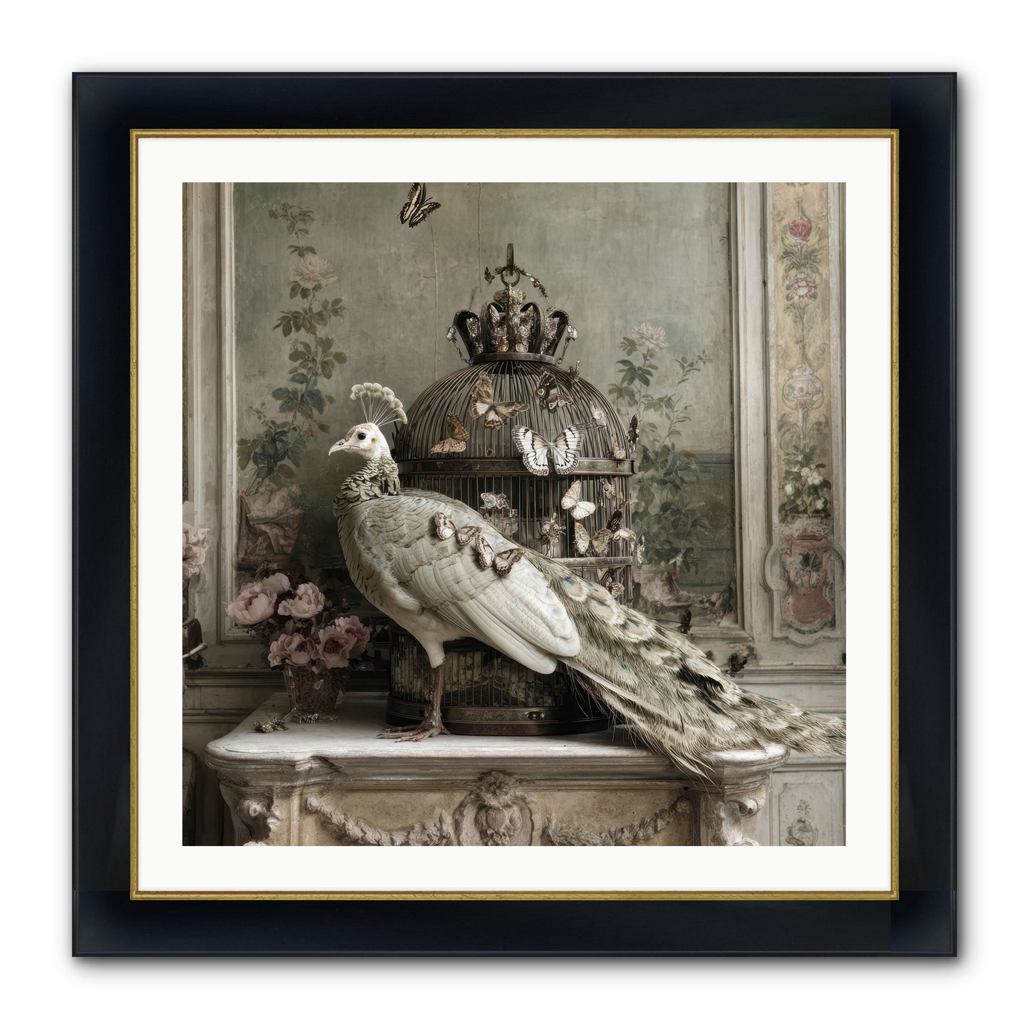 Silver Garden Framed Print - Wide Black w/Gold 30x30
