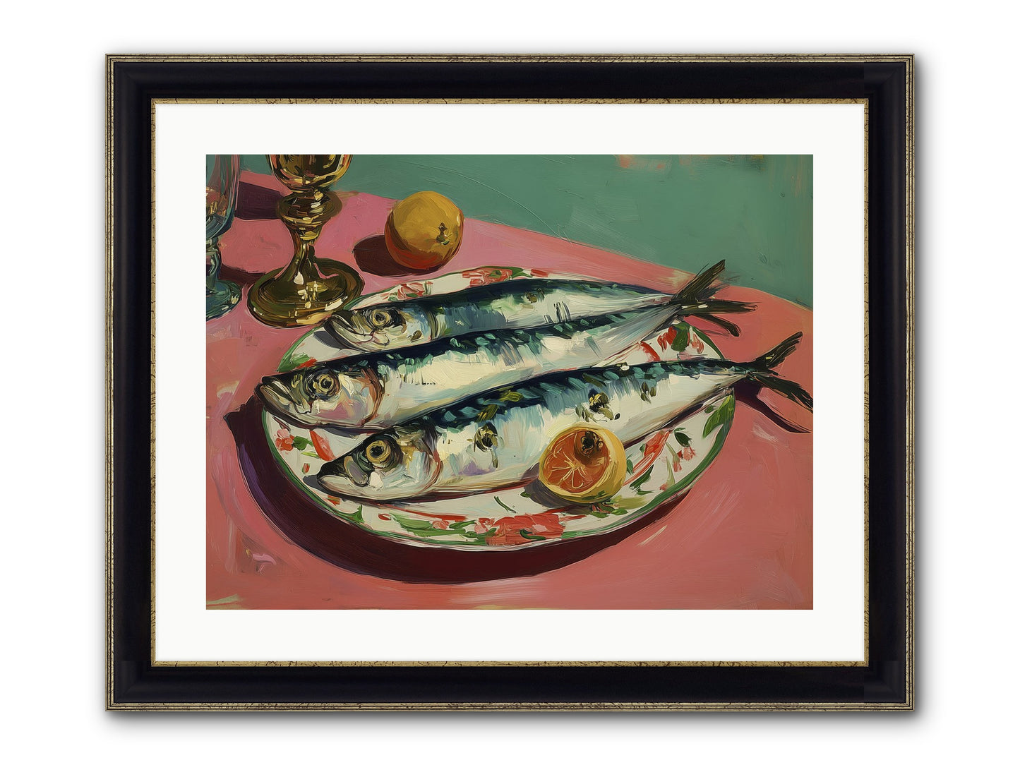 Silver Storm Feast Framed Print - Black & Gold 24x18