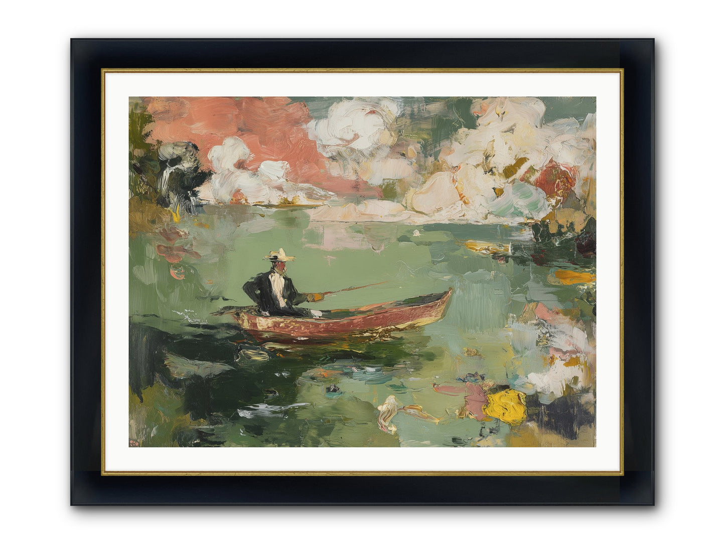 Single Ripple Framed Print - Wide Black w/Gold 40x30