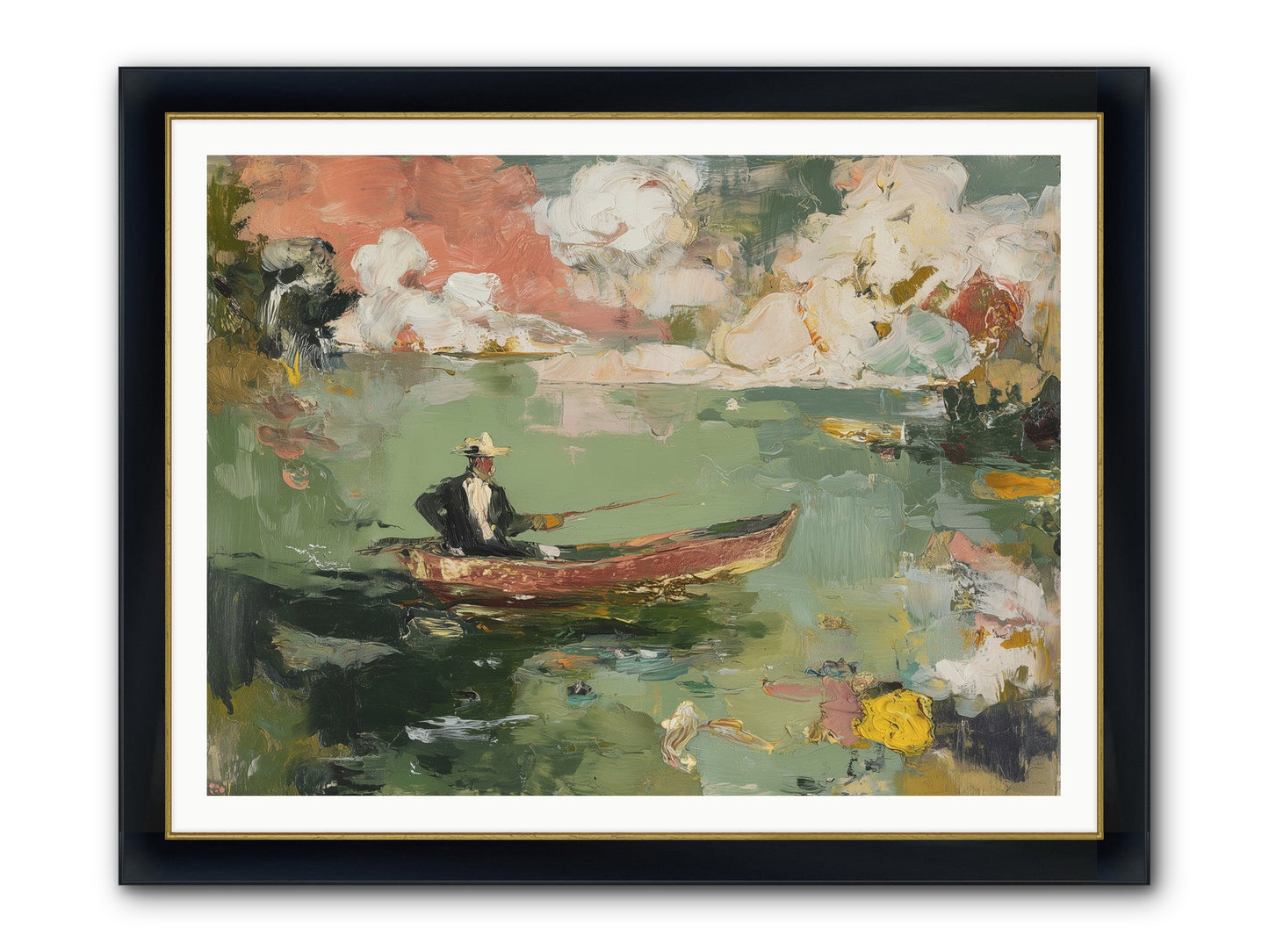 Single Ripple Framed Print - Wide Black w/Gold 48x36