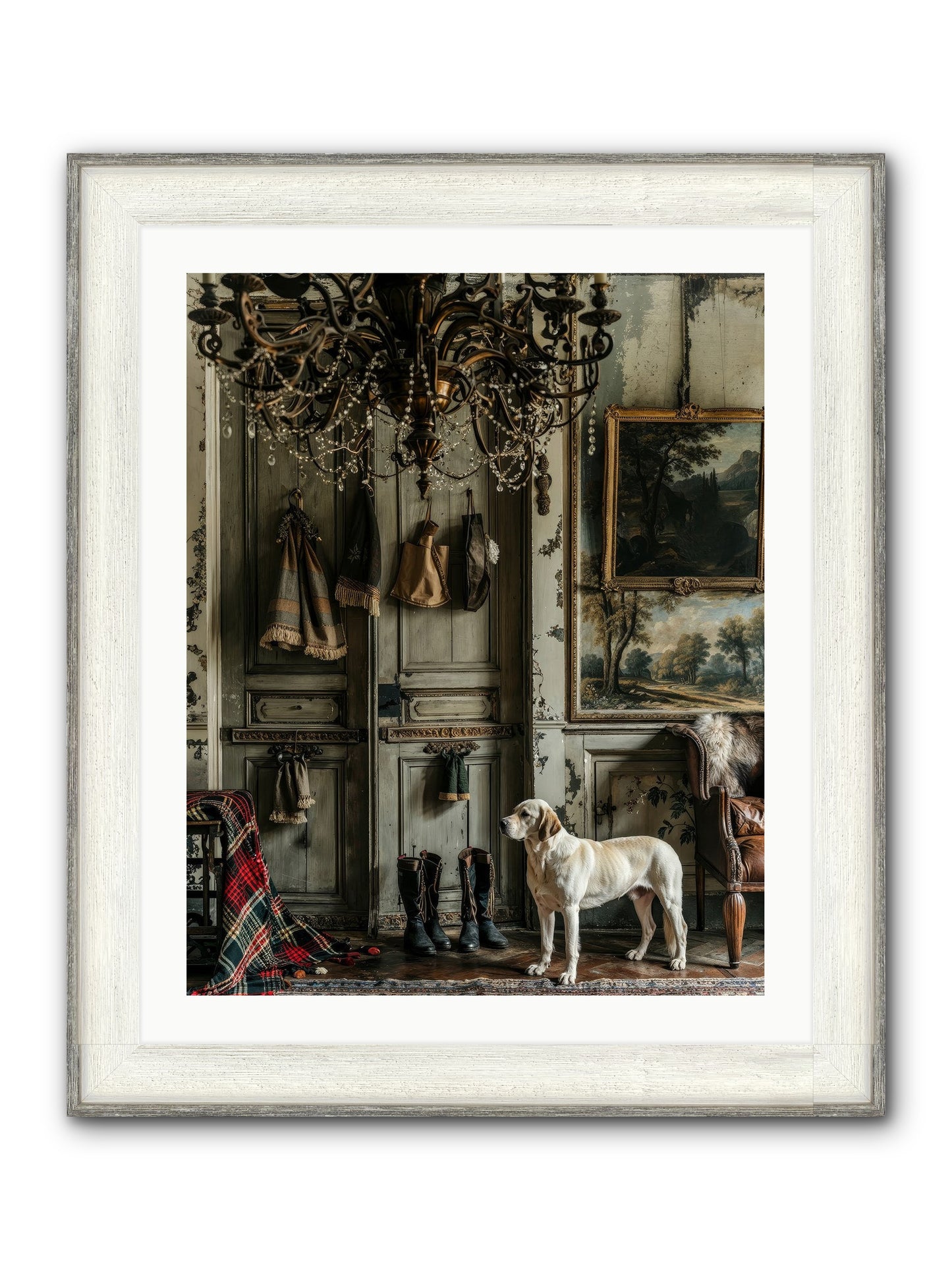 Sir Whiskers Von Snuggle Framed Print - Driftwood White 24x30