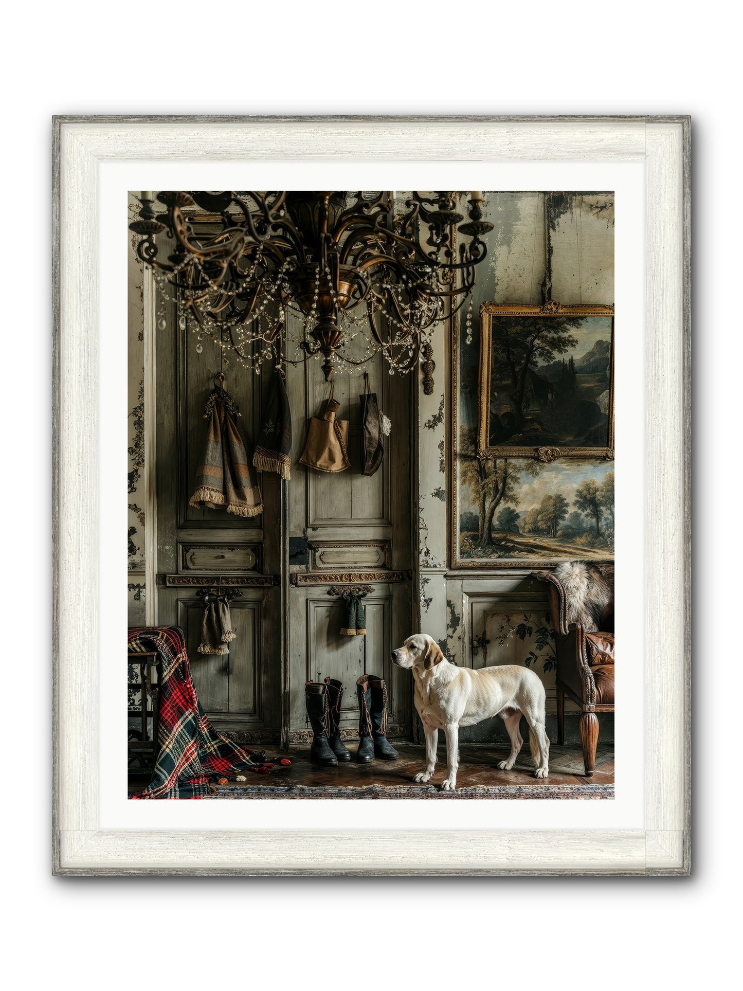 Sir Whiskers Von Snuggle Framed Print - Driftwood White 32x40
