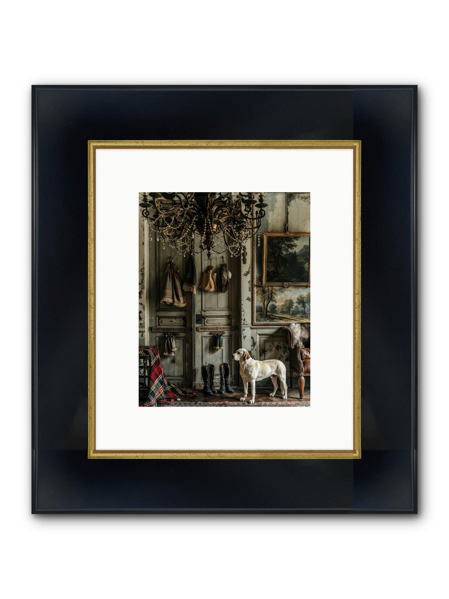 Sir Whiskers Von Snuggle Framed Print - Wide Black w/Gold 8x10
