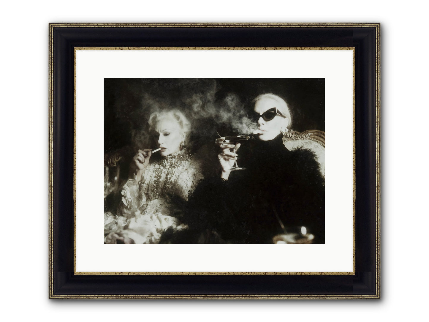 Smoke and Sequins Framed Print - Black & Gold 16x12