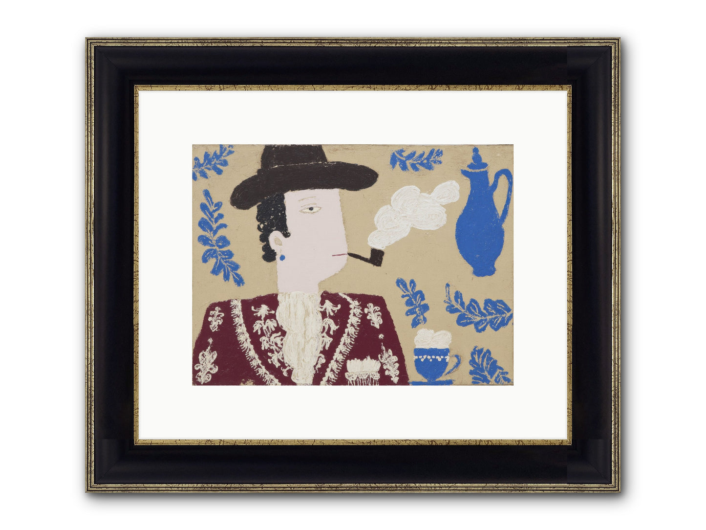 Smoking Jacket, No Cigarettes Framed Print - Black & Gold 12x9