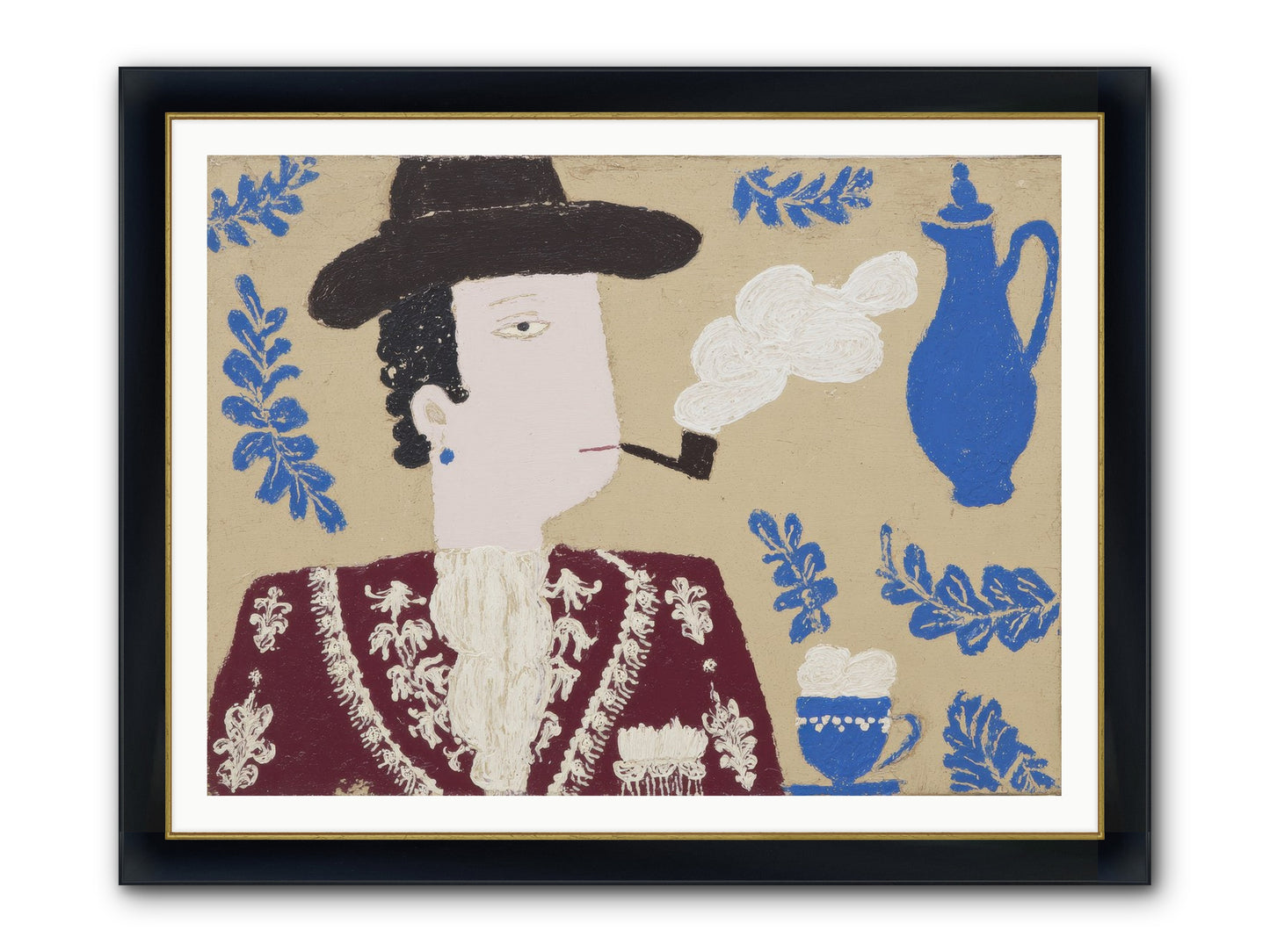 Smoking Jacket, No Cigarettes Framed Print - Wide Black w/Gold 48x36