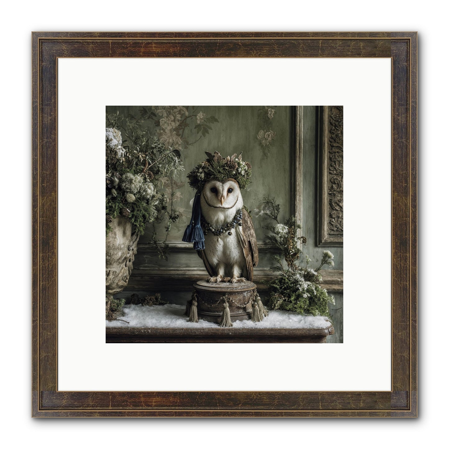 Snowfall Sentinel Framed Print - Slimwoods Black/Gold 10x10