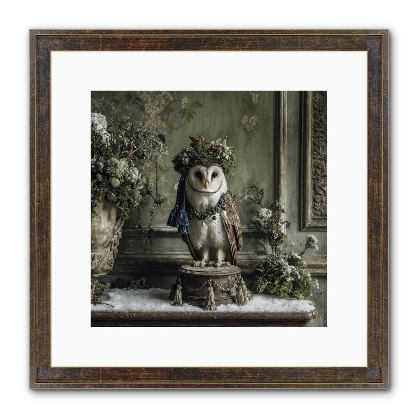Snowfall Sentinel Framed Print - Slimwoods Black/Gold 12x12