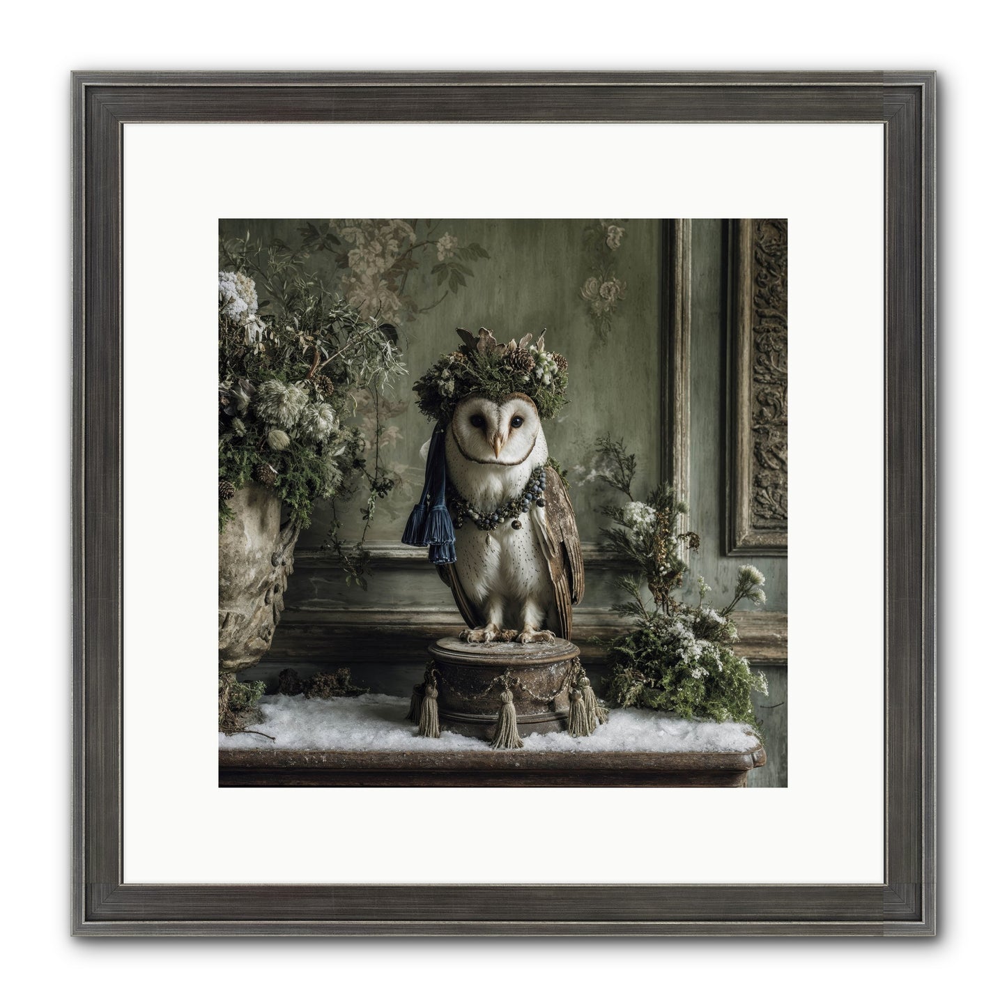 Snowfall Sentinel Framed Print - Slimwoods Black/Silver 12x12