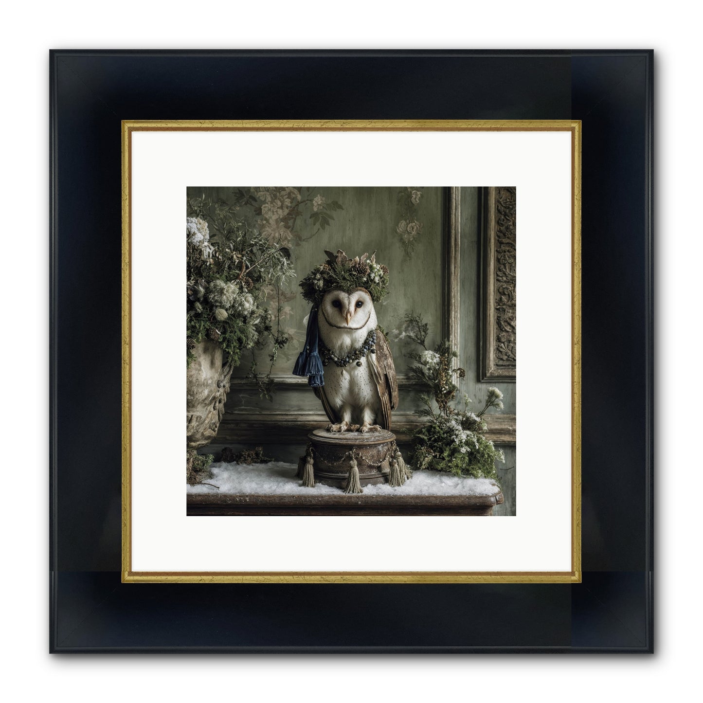 Snowfall Sentinel Framed Print - Wide Black w/Gold 12x12