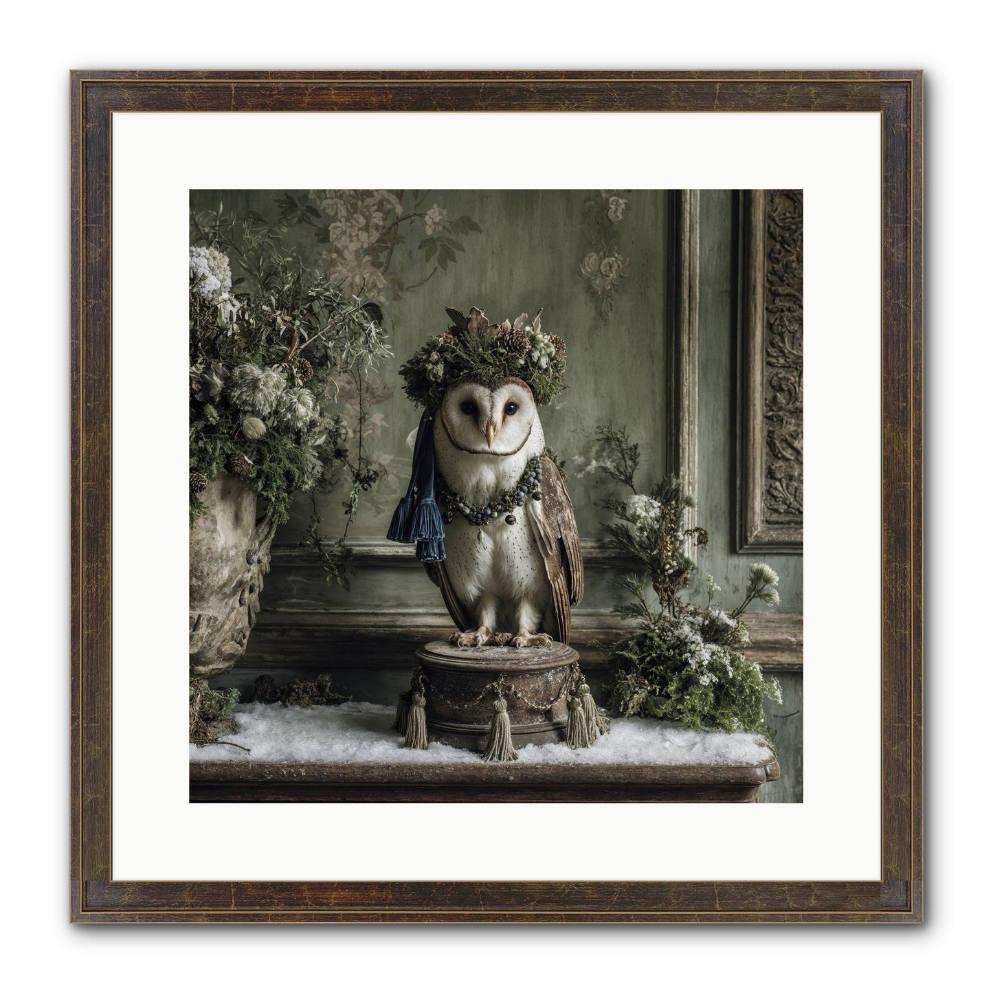 Snowfall Sentinel Framed Print - Slimwoods Black/Gold 16x16